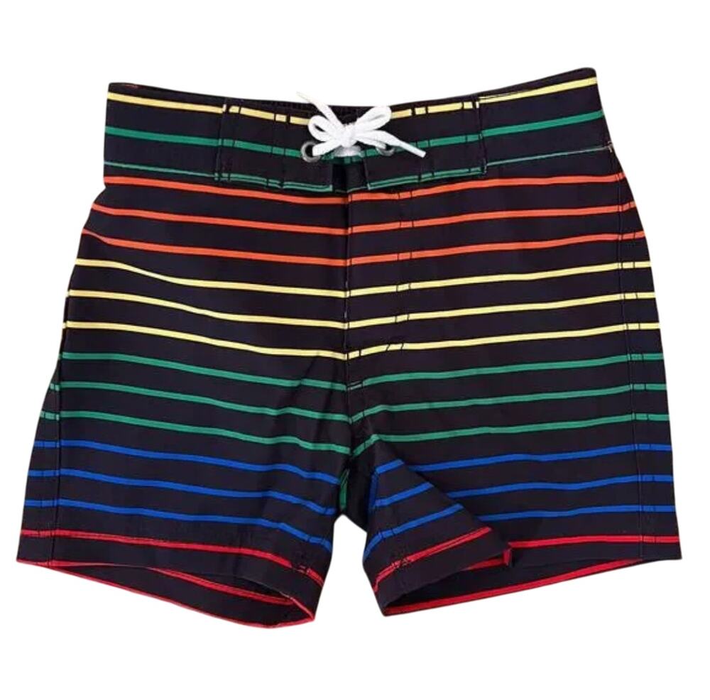 NWT J. Crew Boys' Navy W/Rainbow Stripe Board Swim Trunks/Shorts - SIZE 2